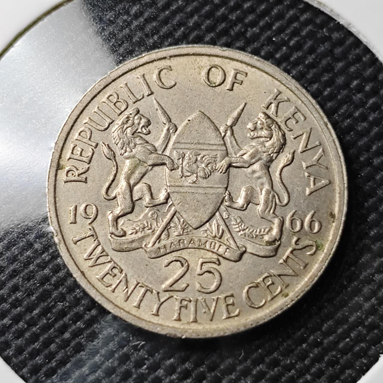 KK钱币收藏小铺  第393期  2月预留时间 周末发货  1966肯尼亚25分 开国头像无字版