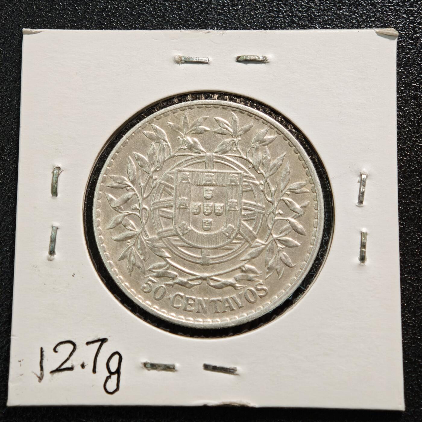 【德藏】世界币章拍卖第164期（拍品征集中~欢迎藏友联系） 老藏家集藏系列之-1913年 葡萄牙50分银币 835银 直径约：37mm；重约：12.5g 入册20余年·附有当年购入价