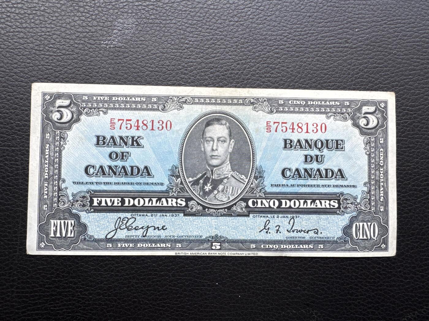 桂P钱币文化工作室拍卖第四十六期，岁末年初专场 加拿大1937年5元，英国国王乔治六世头像，少见品种