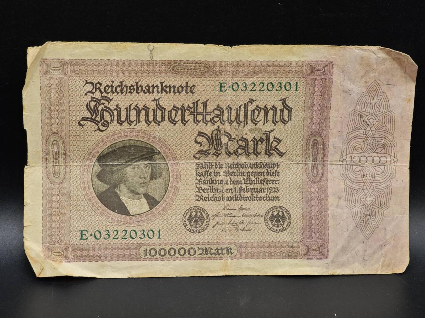 【淘币小摊】实时拍第八百六十四拍   无佣金纸币福利场   年前最后一周 之前的预留小年前全部发出 请更换最新收货地址  德国100000马克纸币【有折】