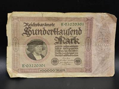 【淘币小摊】实时拍第八百六十四拍   无佣金纸币福利场   年前最后一周 之前的预留小年前全部发出 请更换最新收货地址  - 德国100000马克纸币【有折】