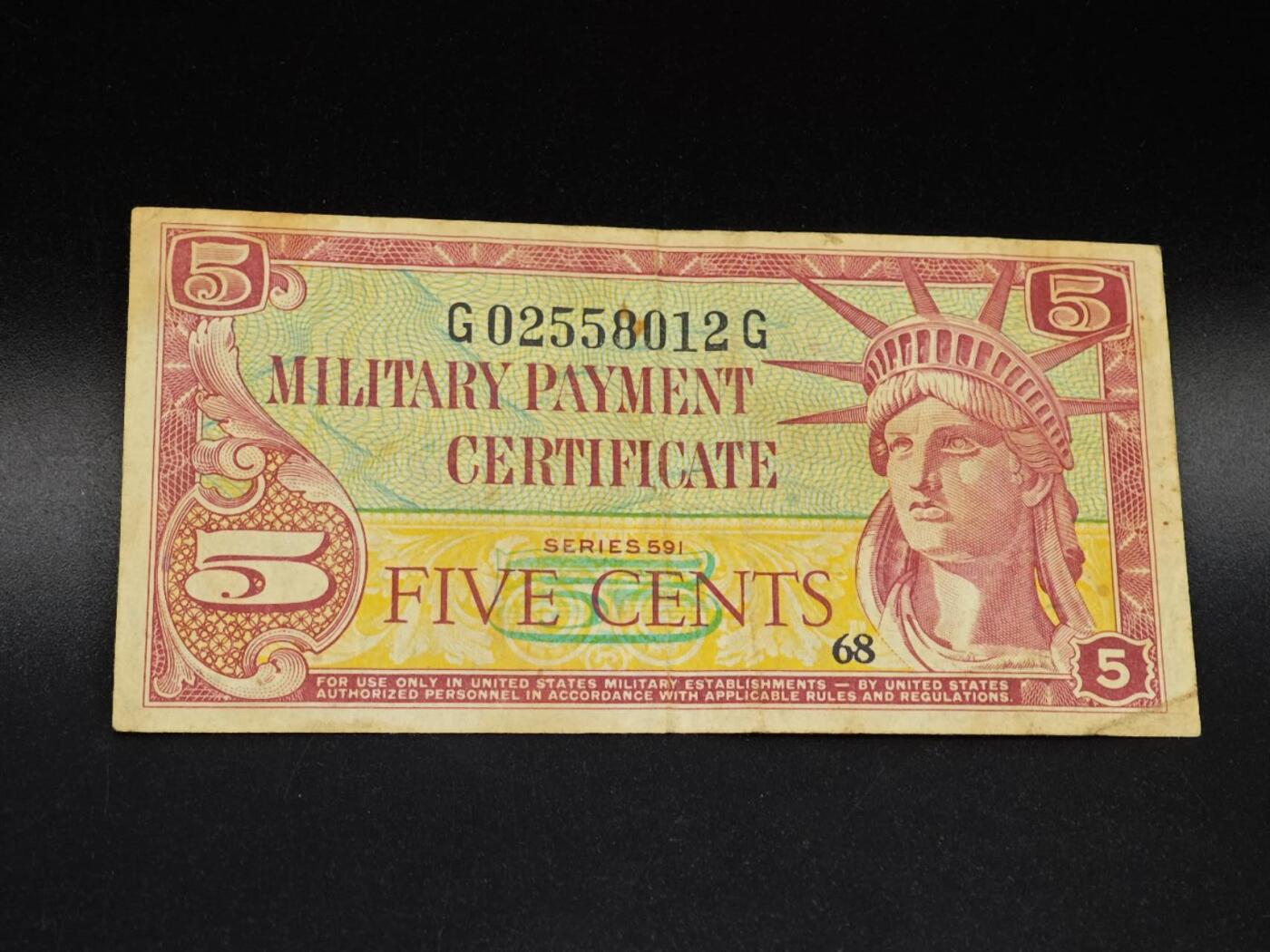 【淘币小摊】实时拍第八百六十四拍   无佣金纸币福利场   年前最后一周 之前的预留小年前全部发出 请更换最新收货地址  美国5分军票【有折】