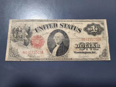 2月5号晚上8点 外国纸币自动截拍第18场 - 美国 1917年版 1元 政府券 (红库印) (华盛顿头像) 老版美元 稀少