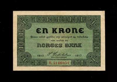 2月4号晚上8点 外国纸币自动截拍第17场 - 挪威 1 克朗 1917年 全新挺版微黄 稀少品种