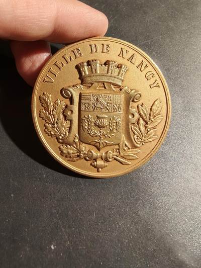 老王徽章第180期 - 法国南锡市镀金大铜章    单面     直径50mm     重量50.7g