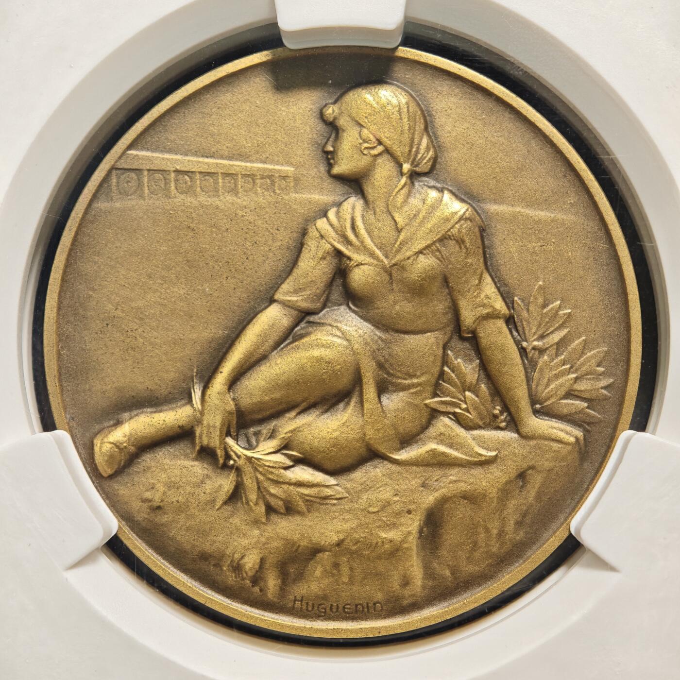 【德藏】世界币章拍卖第164期（拍品征集中~欢迎藏友联系） 1929年 瑞士贝林佐纳射击节女神纪念大铜章 爱藏 AU58