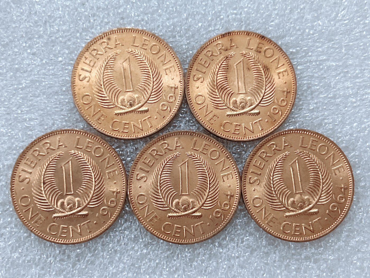 第一海外回流一元起拍收藏 散集专场  第300期 塞拉利昂1964年1分铜币 5枚 原光品