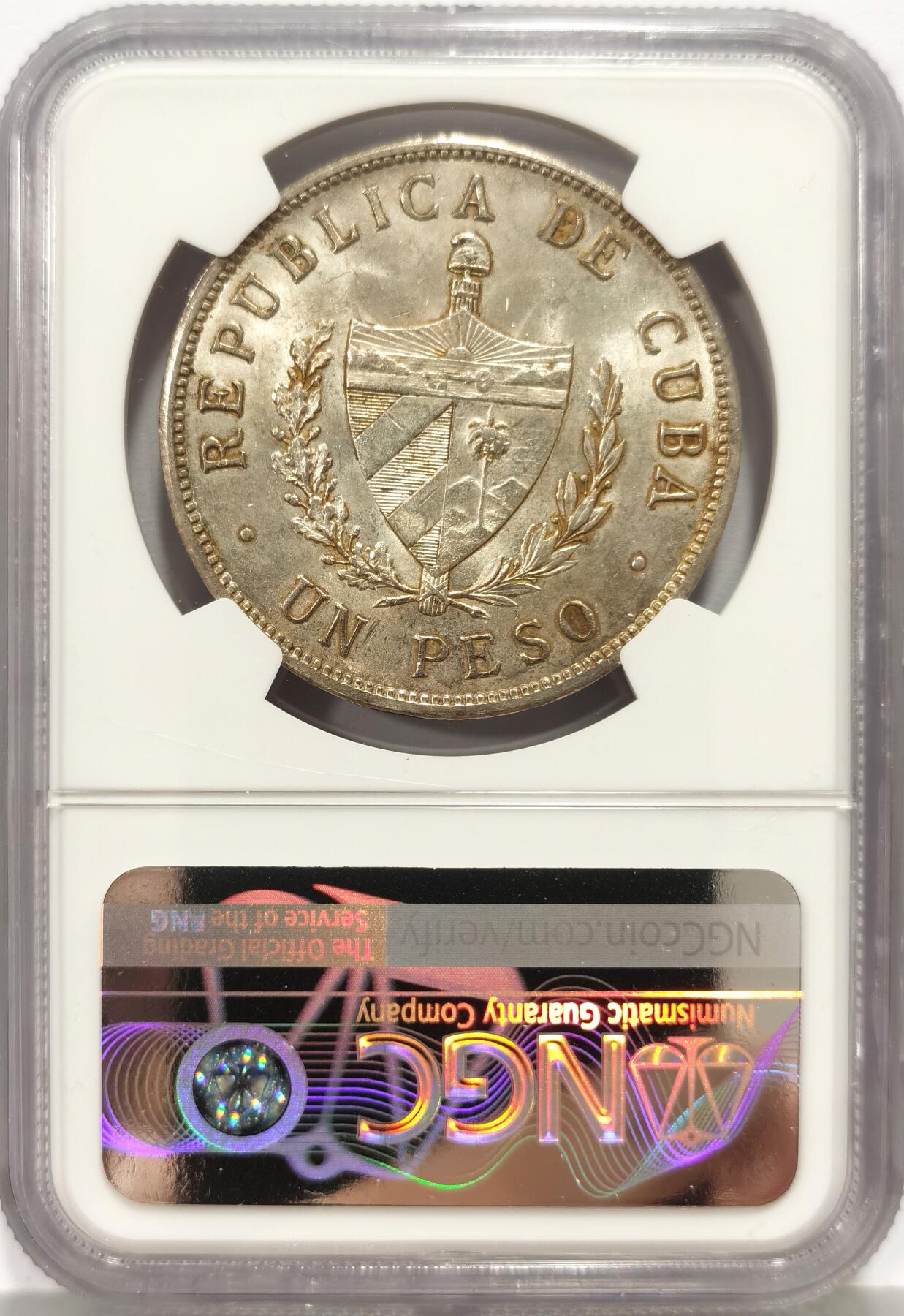 博洋堂“心向春光”2月精品大拍专场暨第160期（全场包邮） NGC UNCD 古巴1933年五角星1比索银币，转光非常充沛，划痕少，ngc严评了