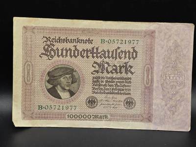 【淘币小摊】实时拍第八百六十四拍   无佣金纸币福利场   年前最后一周 之前的预留小年前全部发出 请更换最新收货地址  - 德国100000马克纸币【有折】