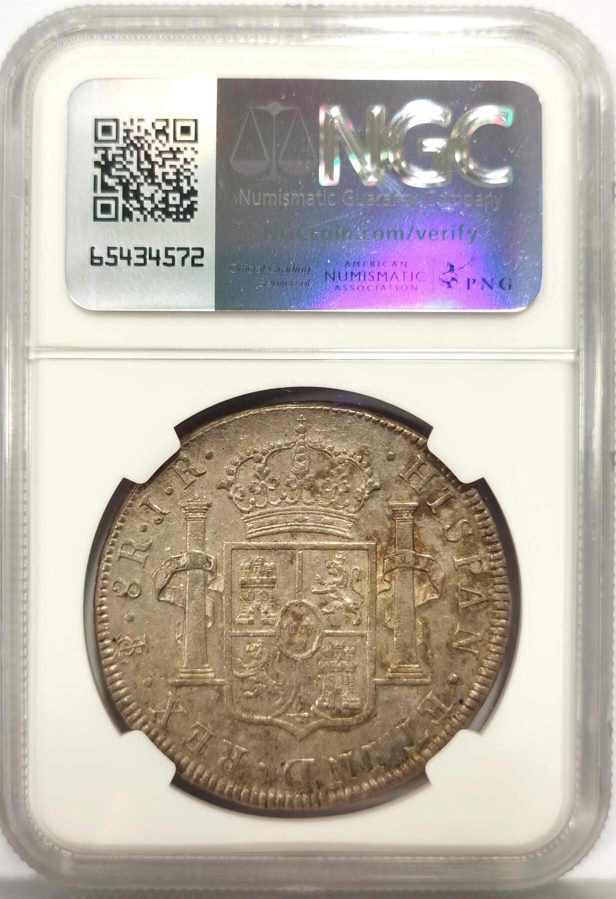 博洋堂“心向春光”2月精品大拍专场暨第160期（全场包邮） NGC AU 西属玻利维亚1773年PTS JR卡洛斯三世双柱8R，二面深打老包浆，状态极好的一枚