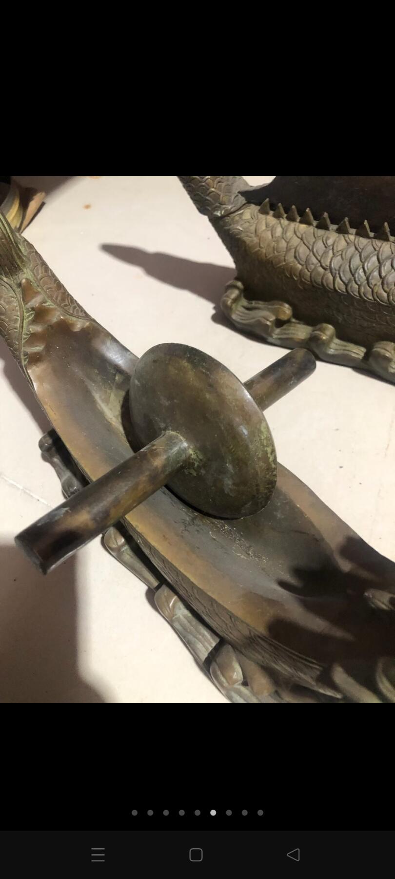 铜药缸，龙药碾子，龙药铡刀。一套三件，完整漂亮，做工精细，正常使用