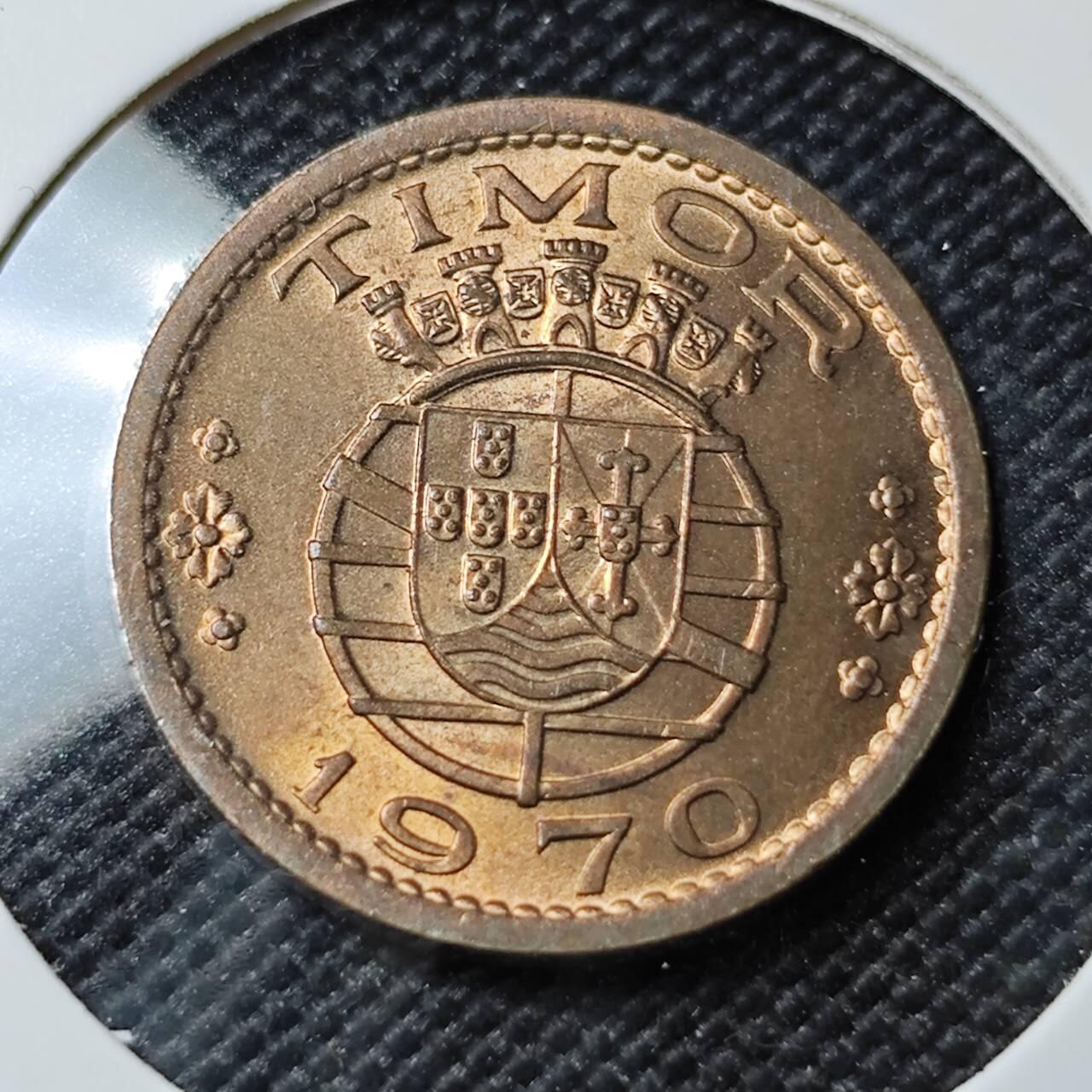 KK钱币收藏小铺  第393期  2月预留时间 周末发货  1970葡属东帝汶50分 好品铜币