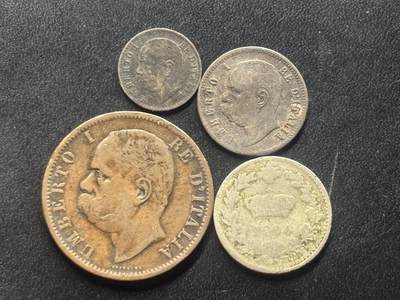 邮泉阁限时拍卖第四十一场（硬币在国外。请付邮费6元。） - 意大利翁贝托一世国王4枚