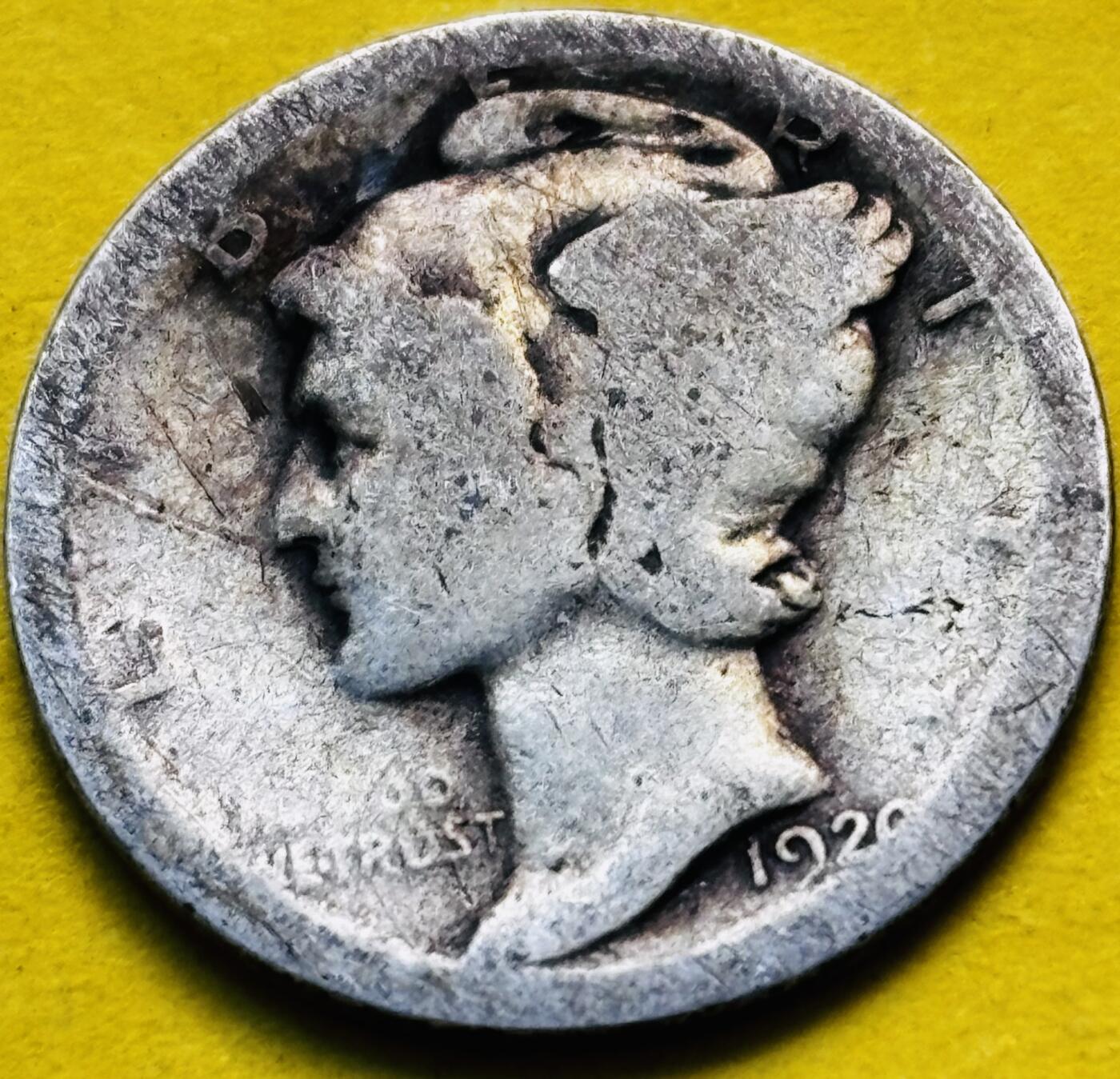 文馨钱币收藏第 293 场，春节前最后一期全部发出，将不予寄存，请悉知 1920 年美国墨丘利小飞人 10 美分银币 2.5 克 900 银