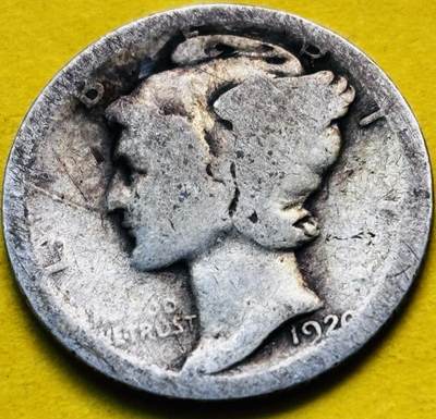 文馨钱币收藏第 293 场，春节前最后一期全部发出，将不予寄存，请悉知 - 1920 年美国墨丘利小飞人 10 美分银币 2.5 克 900 银