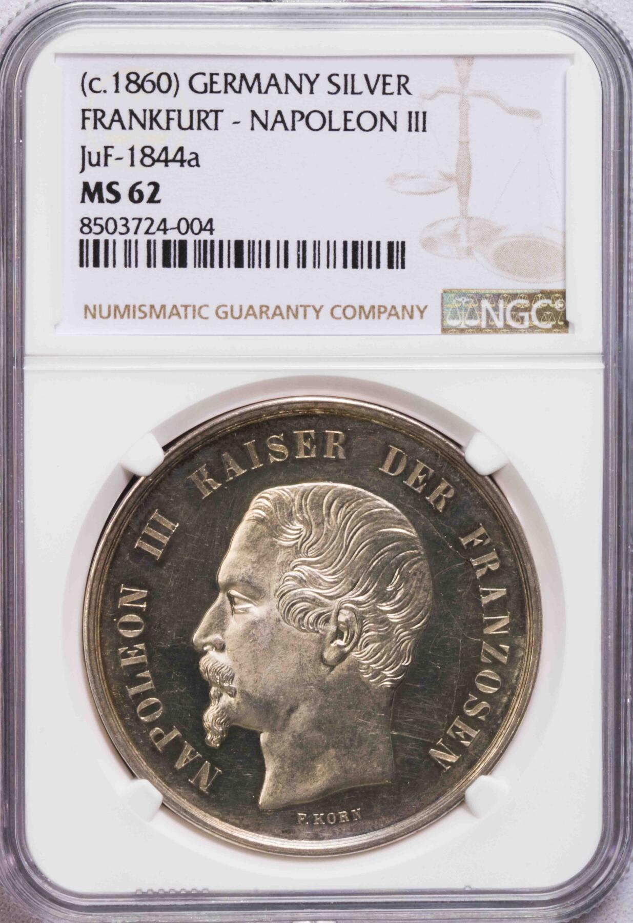 NGC-MS62 1860德国法兰克福2泰勒银样 唯一亚军