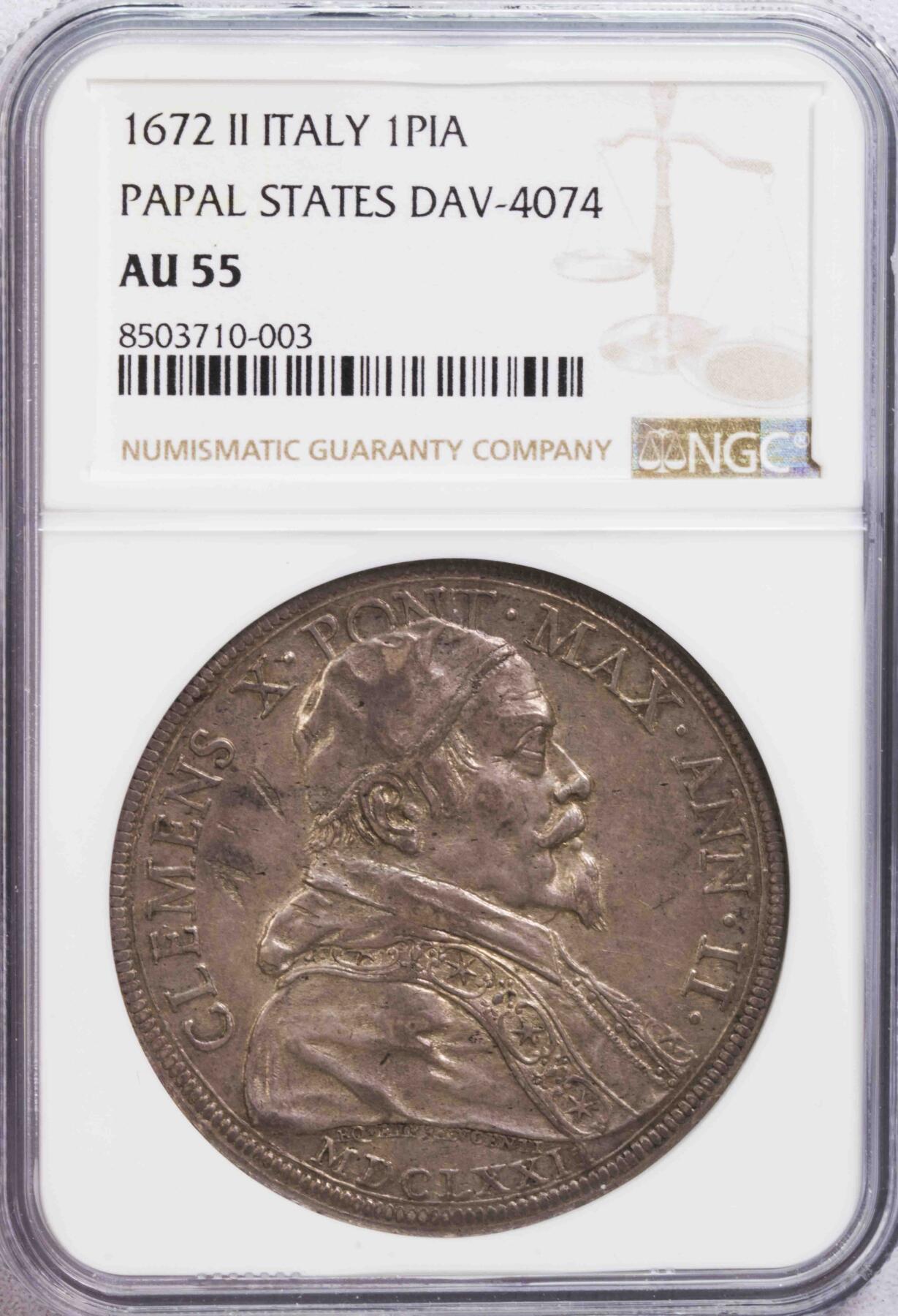 NGC-AU55 1672教皇国克莱蒙特十世皮亚斯特大银 唯一冠军分