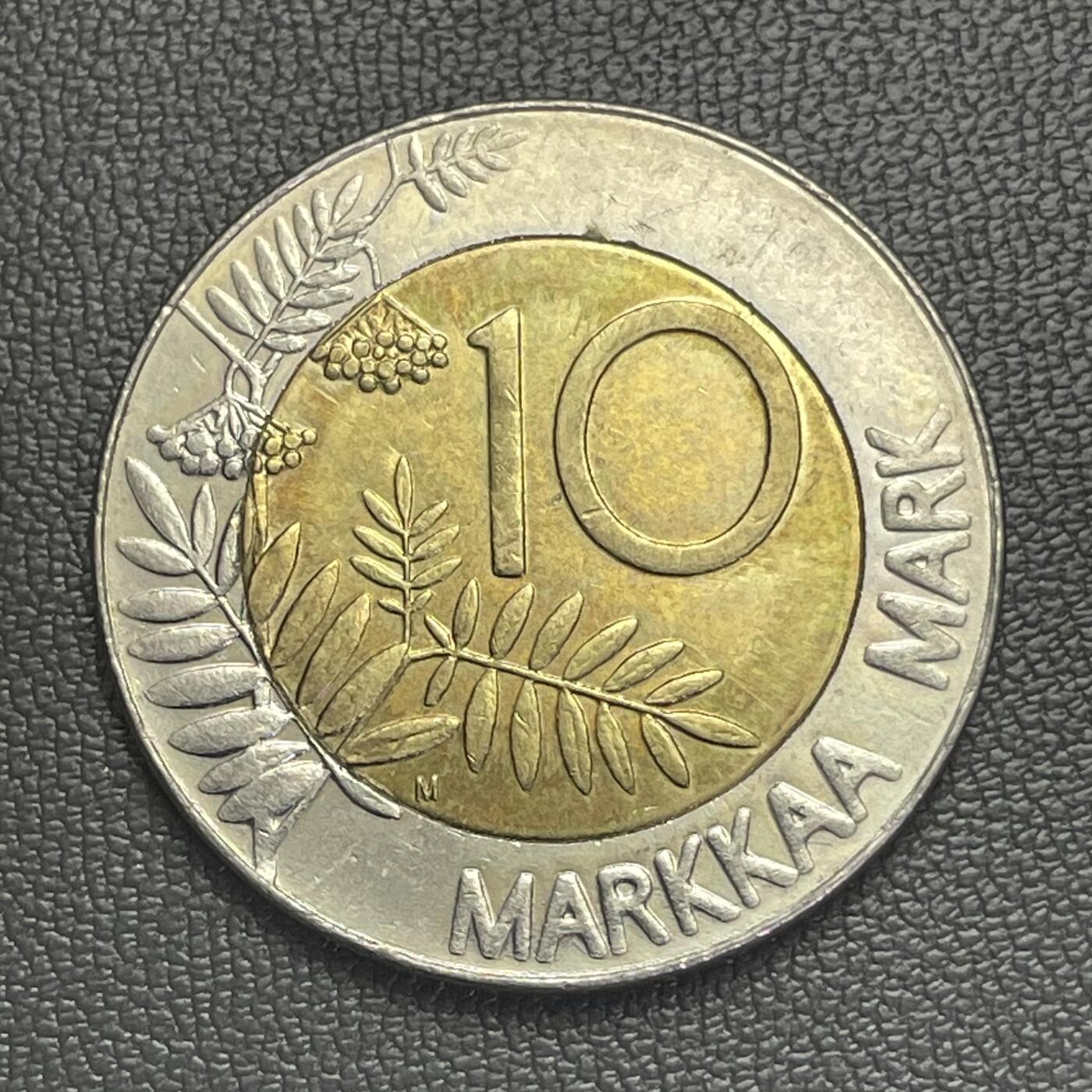 回流0207 芬兰1996年10马克双金属币 松鸡/花楸树