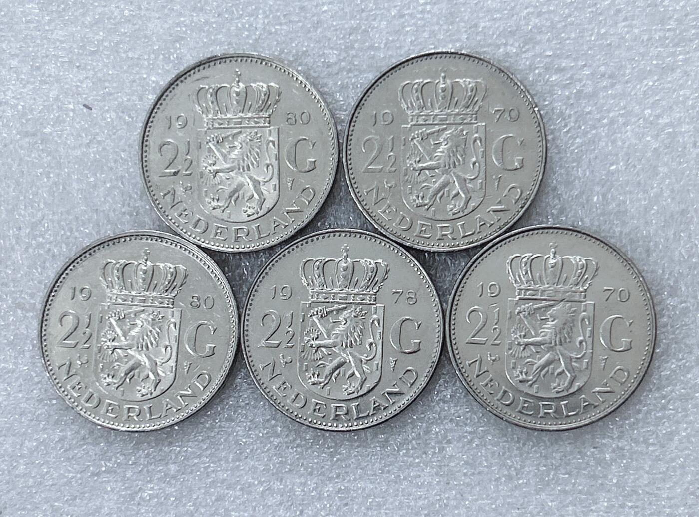 第一海外回流一元起拍收藏 散集专场  第300期 荷兰2.5盾硬币 5枚