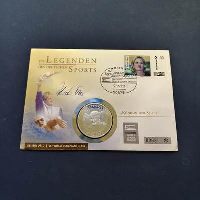 【全场包邮】纯粹捡漏拍501场-持续更新中 - 【银章】德国2011年德国体育与奥林匹克博物馆历史传奇女子游泳运动员克里斯汀·奥托精制纪念邮章封-含25克银章