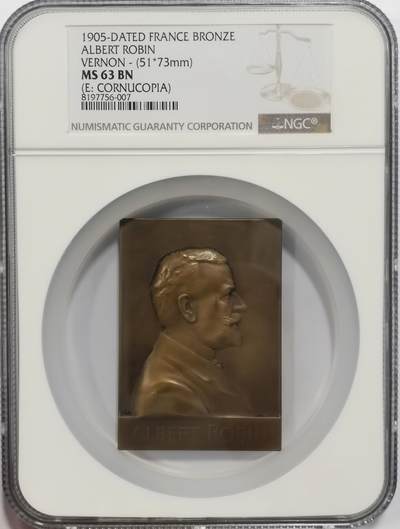 博洋堂“心向春光”2月精品大拍专场暨第160期（全场包邮） - NGC MS63BN 法国1905年巴黎医学院教授艾伯特·罗宾纪念铜章，73×51mm