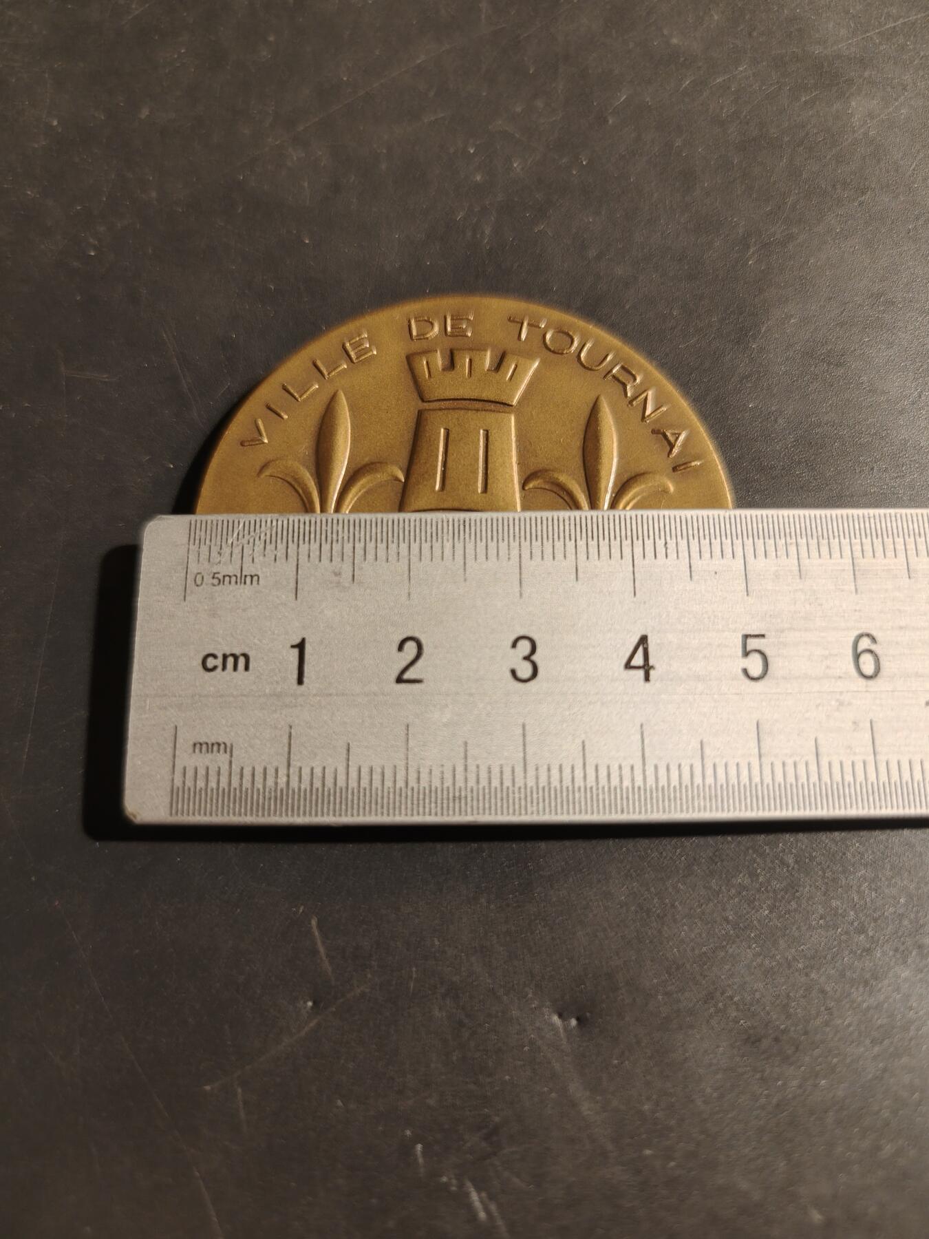 老王徽章第180期 比利时图尔奈市大铜章     原盒    直径50mm    重量51.3g