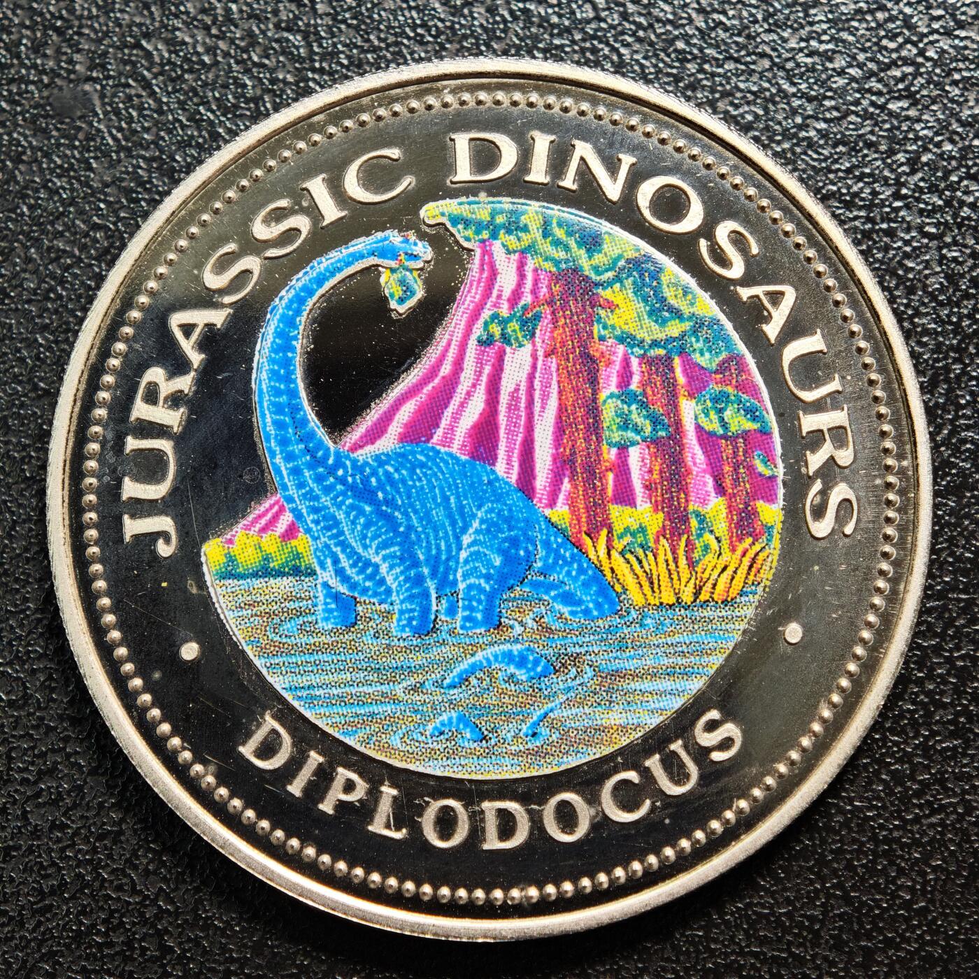 【德藏】世界币章拍卖第164期（拍品征集中~欢迎藏友联系） 1994年 赤道几内亚侏罗纪恐龙系列1000法郎精制纪念镍币 直径约：38.1mm；重约：22.6g