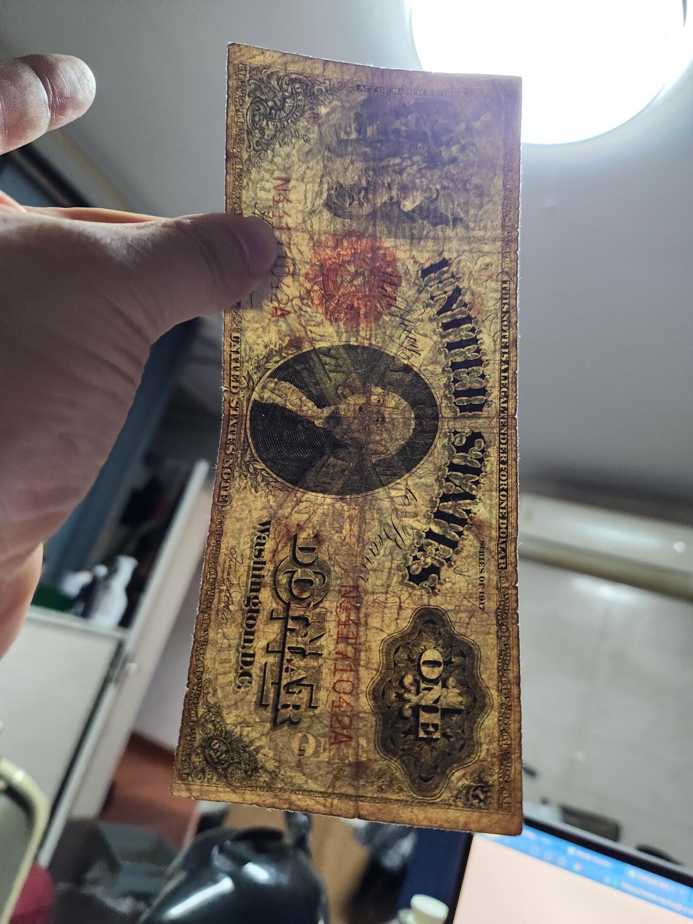 2月5号晚上8点 外国纸币自动截拍第18场 美国 1917年版 1元 政府券 (红库印) (华盛顿头像) 老版美元 稀少