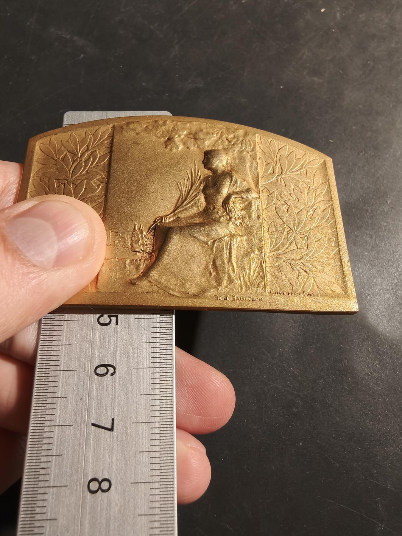 老王徽章第180期 法国玛丽安娜方形镀金大铜章    单面     尺寸75×49mm    重量81.6g