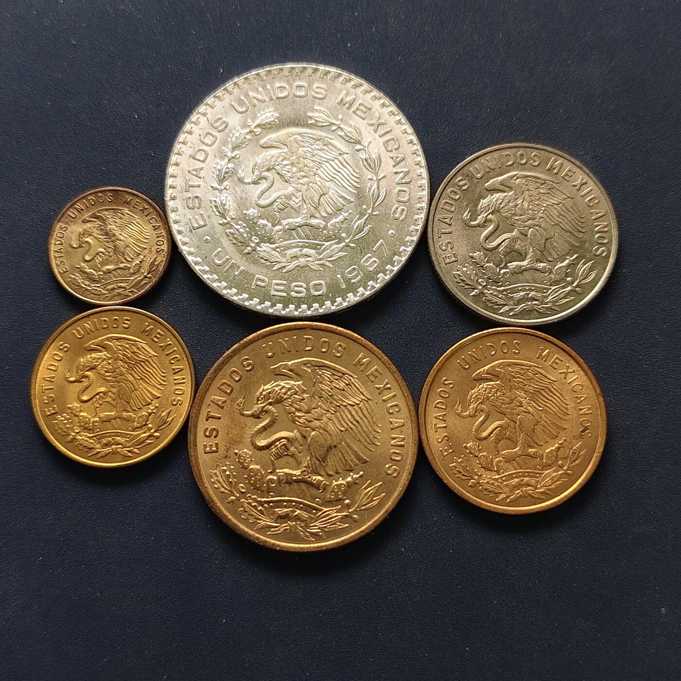 【全场包邮】纯粹捡漏拍500场-持续更新中 墨西哥1967年清年份6枚套币 BU品相
