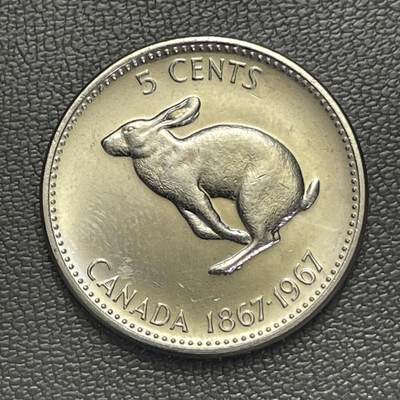 回流0207 - 加拿大1967年5分 联邦百年纪念镍币 白靴兔
