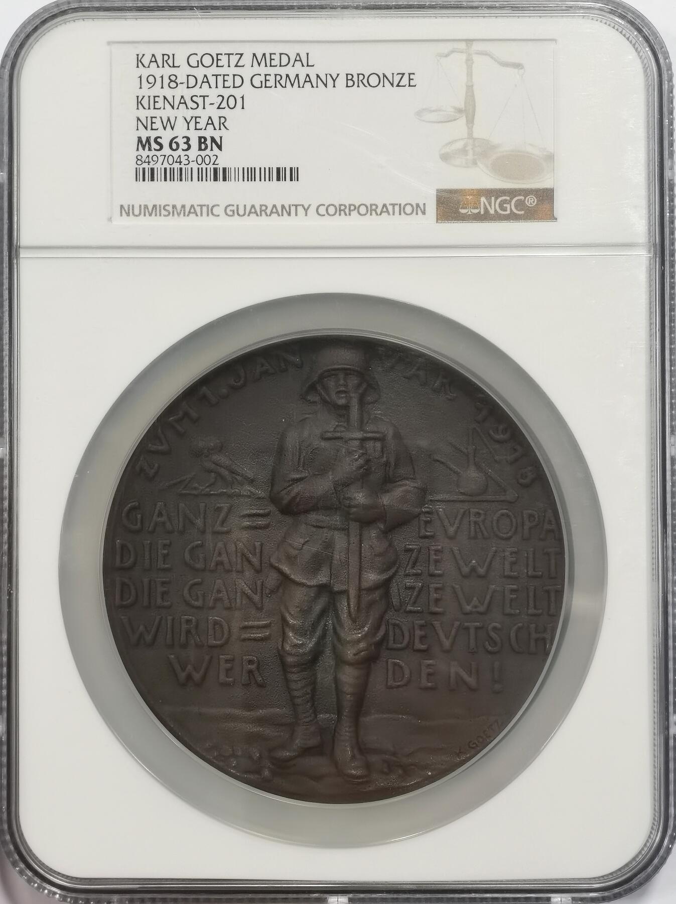 博洋堂“心向春光”2月精品大拍专场暨第160期（全场包邮） NGC MS63BN 德国1918年元旦德国一战纪念铜章（卡尔哥茨作品），87mm