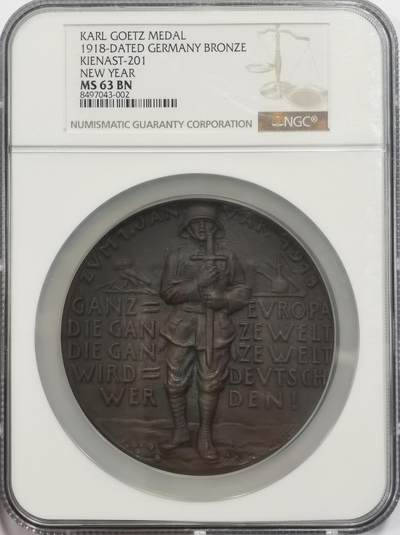 博洋堂“心向春光”2月精品大拍专场暨第160期（全场包邮） - NGC MS63BN 德国1918年元旦德国一战纪念铜章（卡尔哥茨作品），87mm