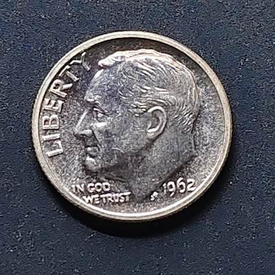 【全场包邮】纯粹捡漏拍500场-持续更新中 - 美国1962年罗斯福10分精制纪念银币【17.9毫米2.5克90%】