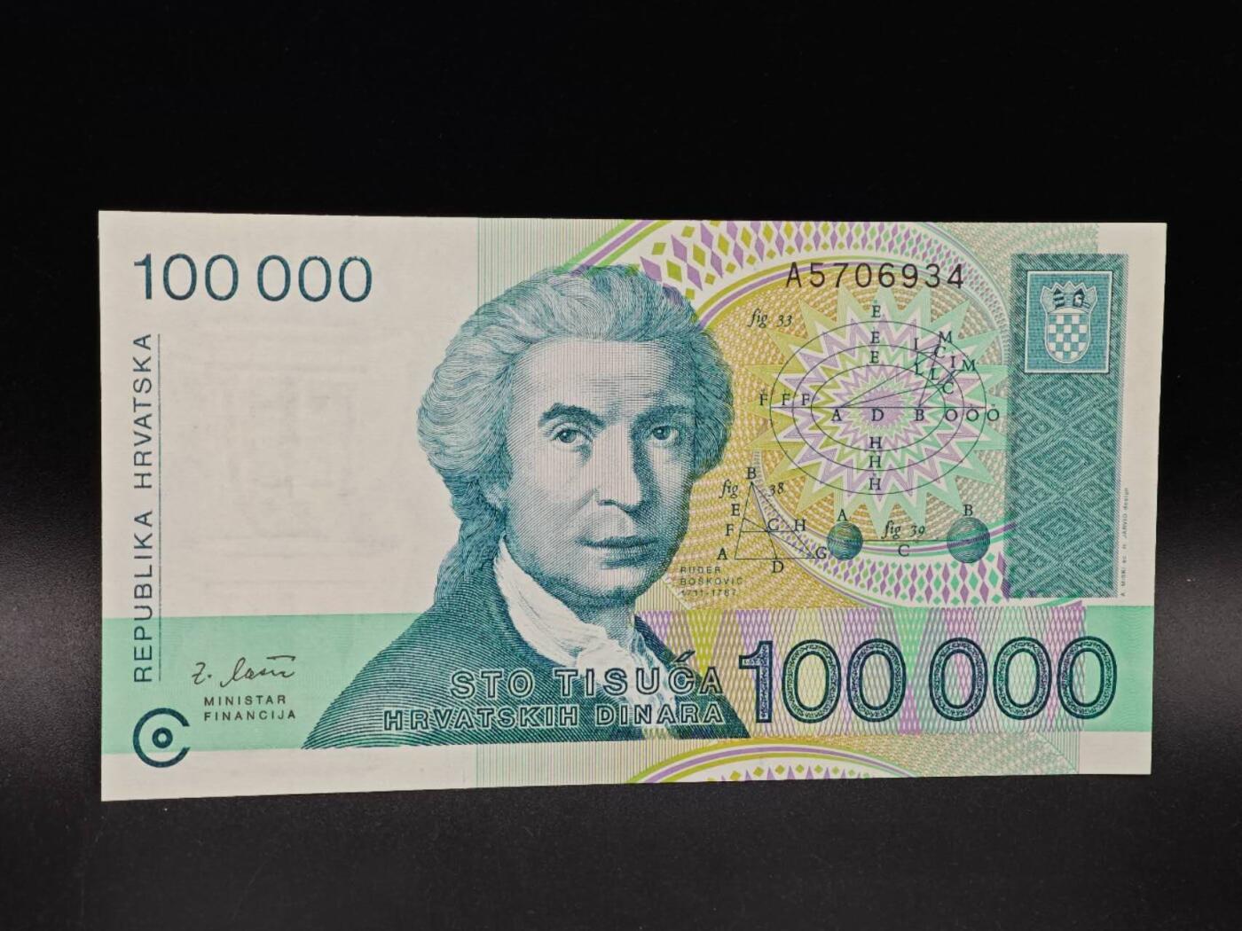 【淘币小摊】实时拍第八百六十四拍   无佣金纸币福利场   年前最后一周 之前的预留小年前全部发出 请更换最新收货地址  克罗地亚100000库纸币【有折】