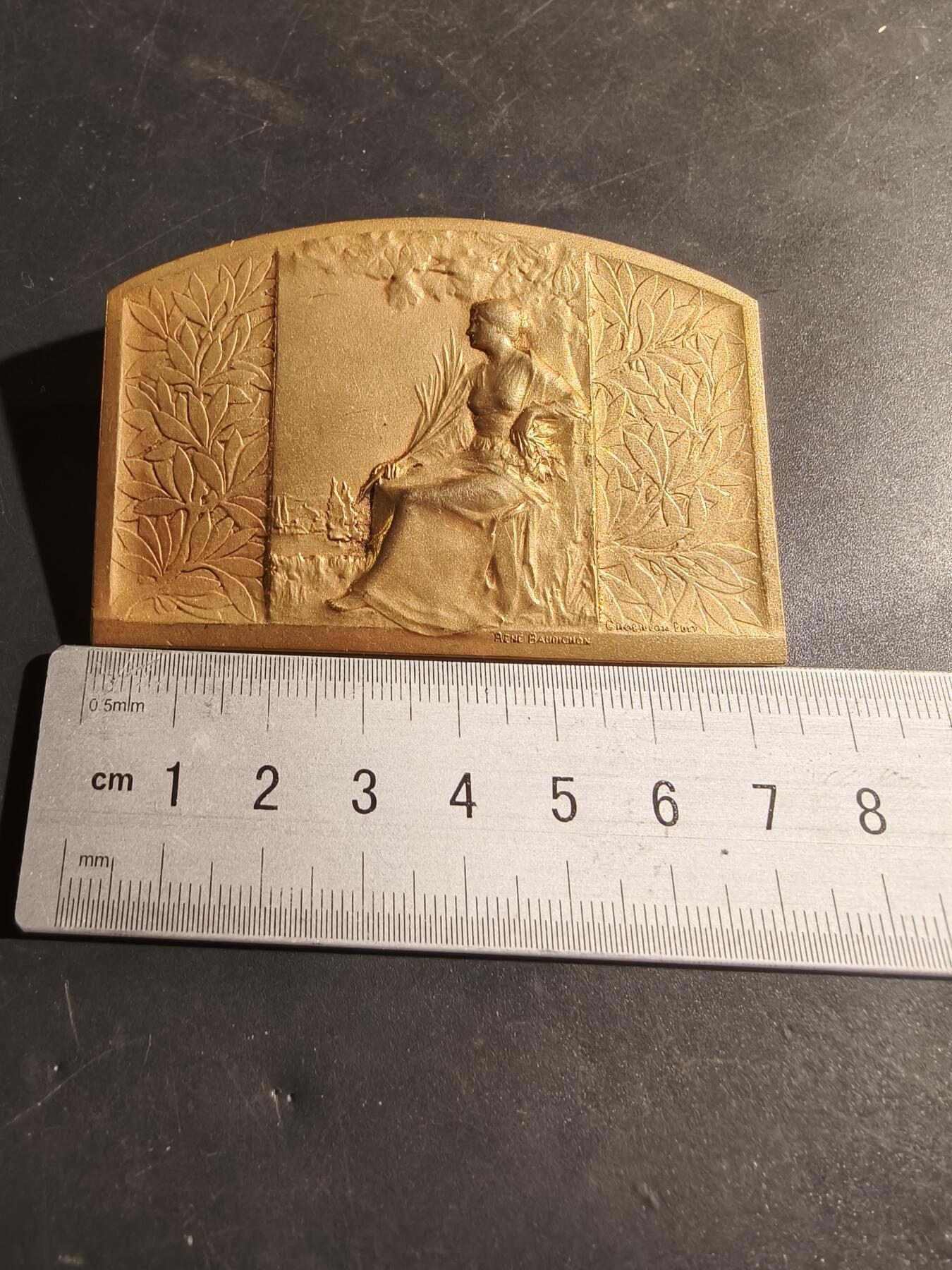 老王徽章第180期 法国玛丽安娜方形镀金大铜章    单面     尺寸75×49mm    重量81.6g