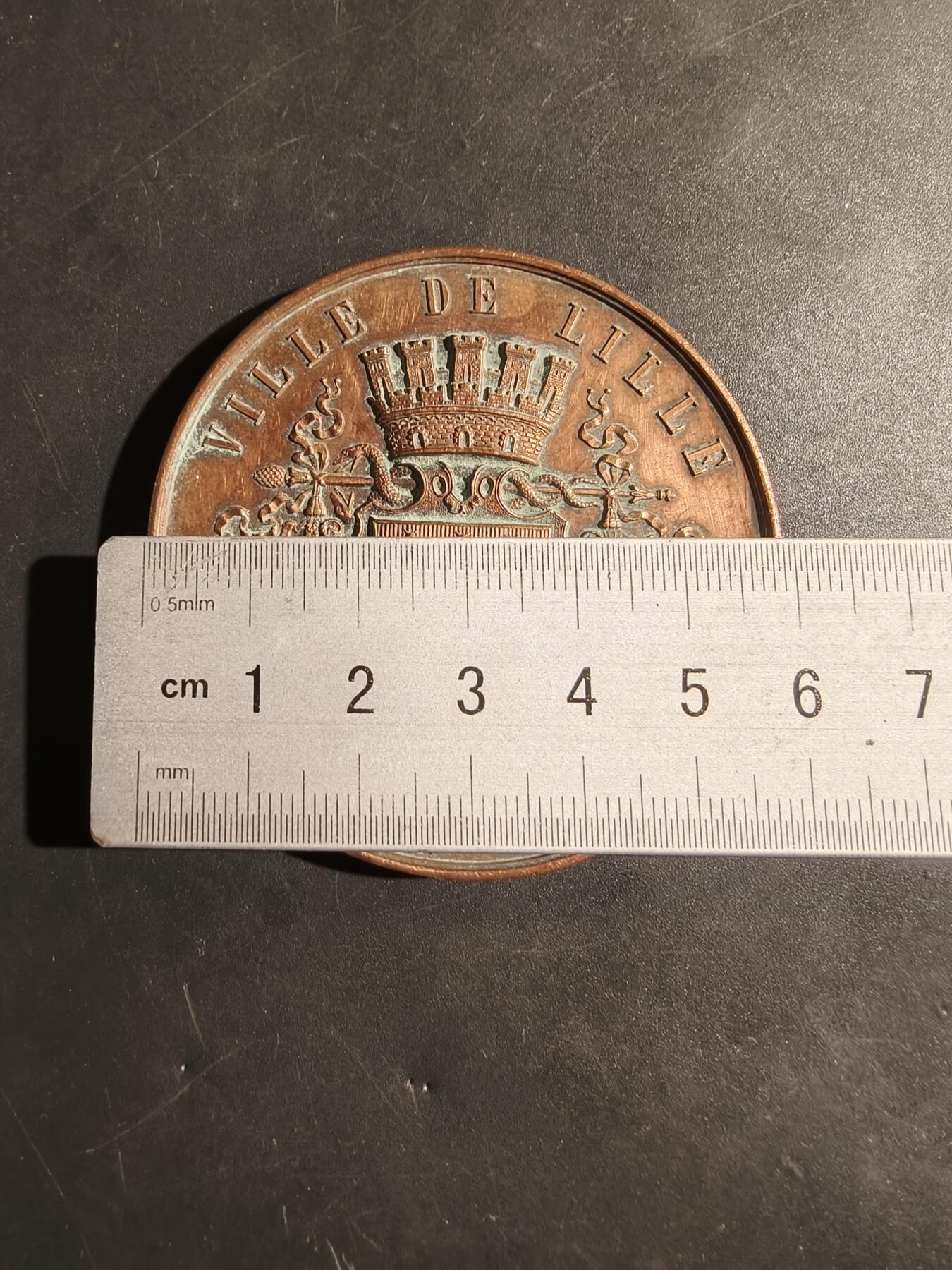 老王徽章第180期 法国科学促进协会1874年里尔会议大铜章     原盒     蜜蜂Cuivre铜标     直径60mm     .重量97.8g