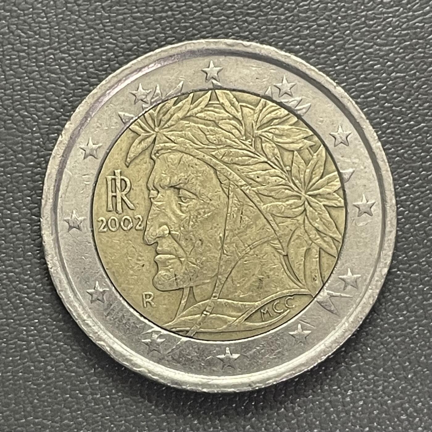 回流0207 意大利2002年2欧元双色币 画家拉斐尔的丹蒂·阿利吉耶里肖像