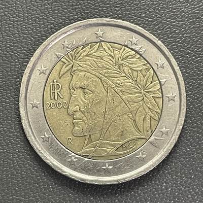 回流0207 - 意大利2002年2欧元双色币 画家拉斐尔的丹蒂·阿利吉耶里肖像