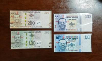 【礼羽收藏】🌏世界钱币拍卖第123期 - （一组4张）【UNC】非洲 斯威士兰 10.20.100.200 纸钞