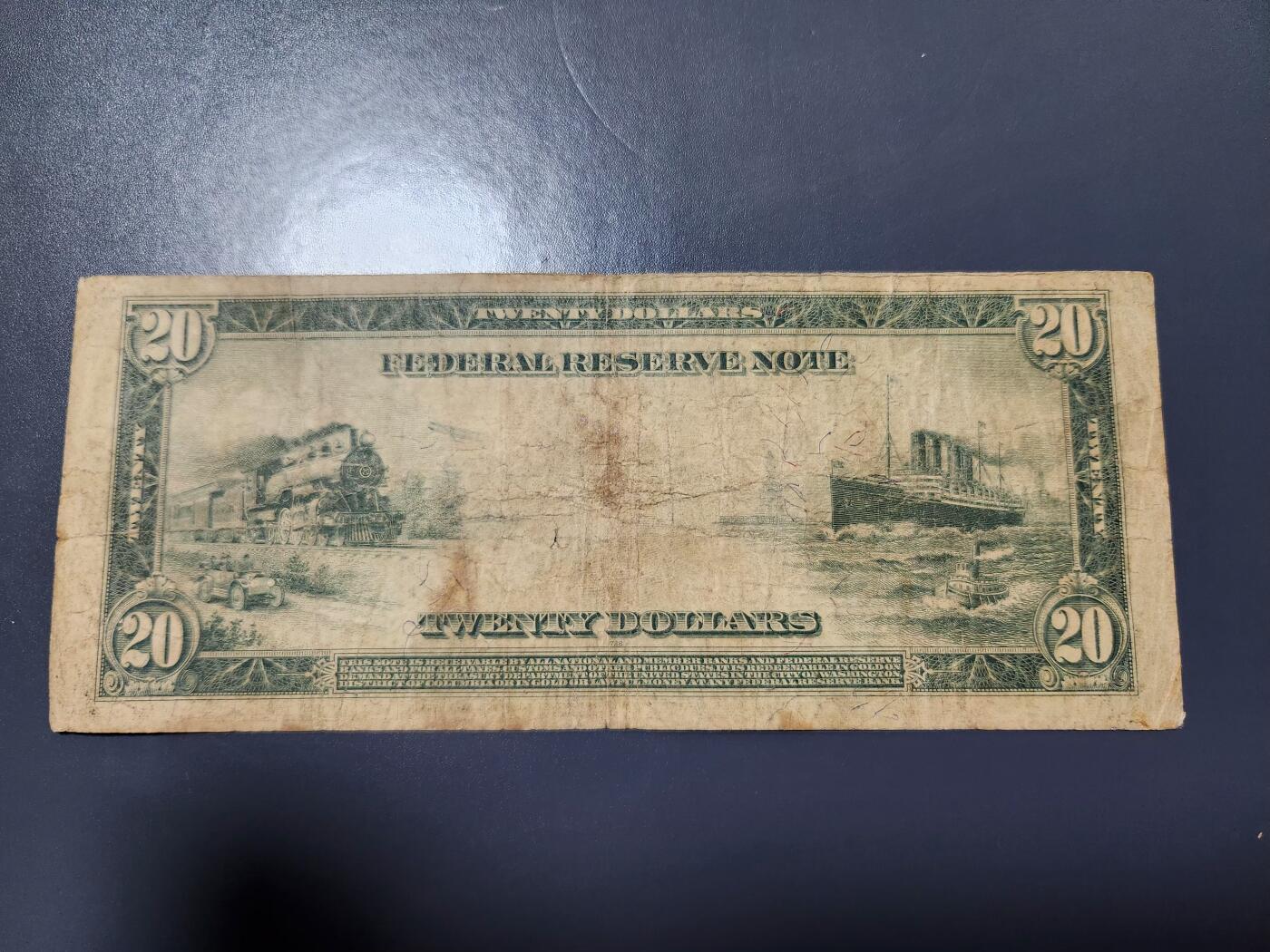 2月5号晚上8点 外国纸币自动截拍第18场 美国1914年20元  德国货轮 威廉二世号 极少