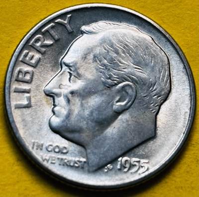 文馨钱币收藏第 293 场，春节前最后一期全部发出，将不予寄存，请悉知 - 原光好品 1955 年美国罗斯福 10 美分银币 S 版 2.5 克 900 银