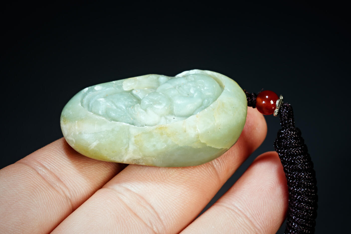 上海都达杂项专场二十一（全场包邮） 天然和田玉精雕《招财弥勒》挂件90-91