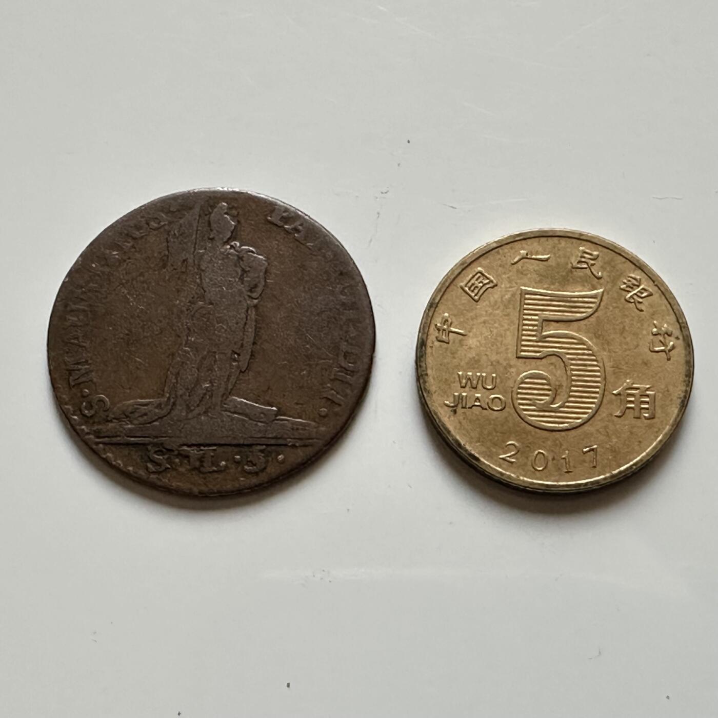 🌹外币初藏🌹🐯2026年第17场 快递将在12号停运 年前需发货的抓紧 ，年后正月十五恢复发货 撒丁王国 1794年 维托里奥·阿梅迪奥三世 5索尔铜币