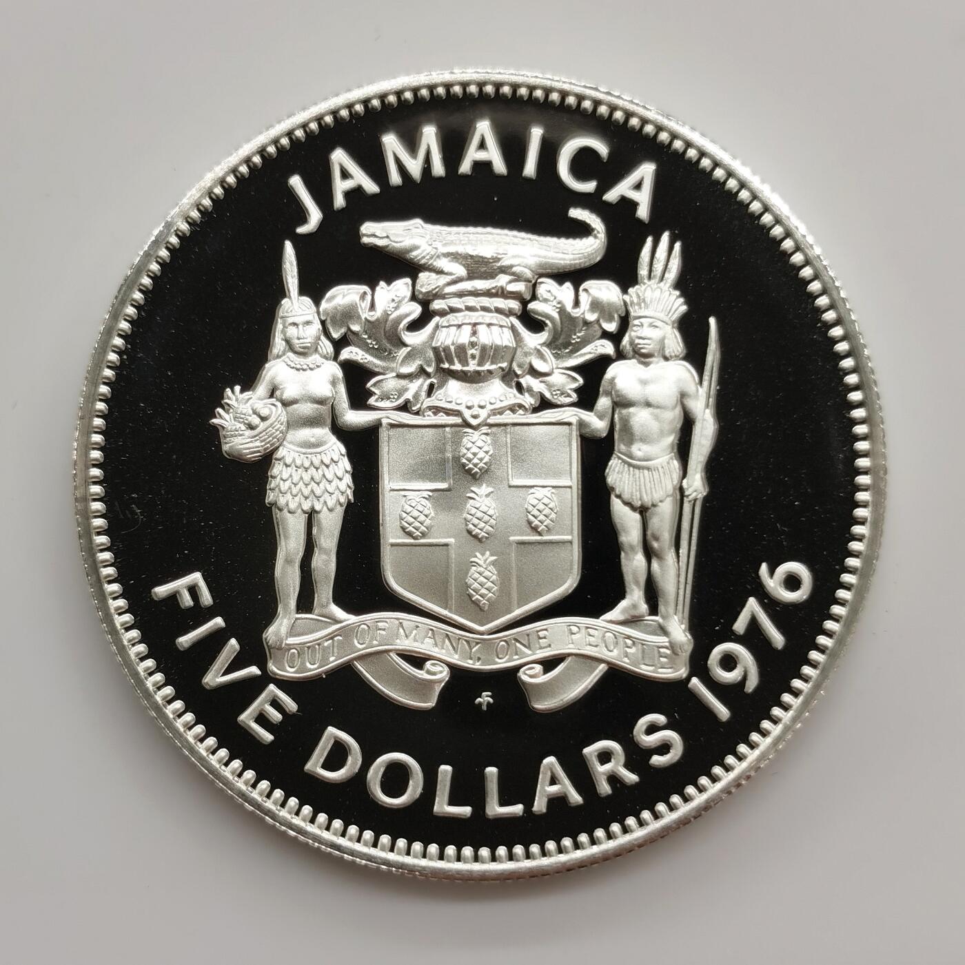 博洋堂“心向春光”2月精品大拍专场暨第160期（全场包邮） 牙买加1976年诺曼·W·曼利5元精制银币，37.6克 500银，品相完美