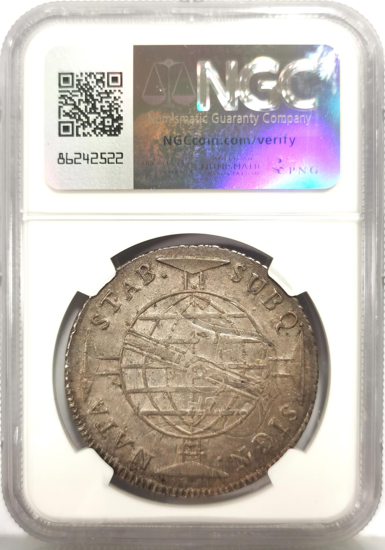 博洋堂“心向春光”2月精品大拍专场暨第160期（全场包邮） NGC MS61 葡属巴西1816年B版若昂六世960瑞斯地球银币，稀少加盖在西班牙本土费七双柱上，背面盾徽及M GJ比较清晰，年份大致为1814