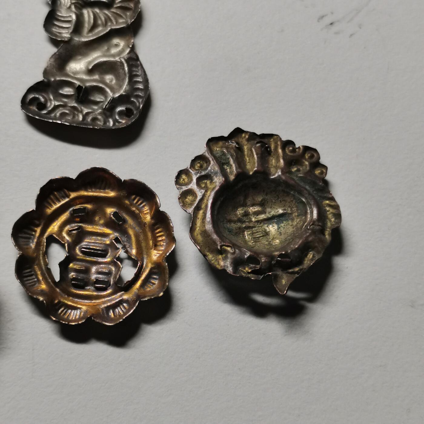 杂件专场99期 清末民国鎏金银和鎏金铜，上面两个银