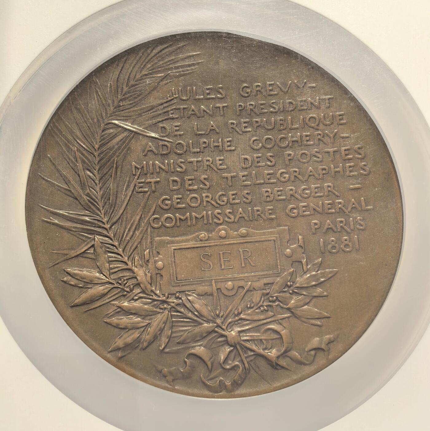 博洋堂“心向春光”2月精品大拍专场暨第160期（全场包邮） NGC MS63BN 法国1882年首届国际电力博览会纪念铜章，80mm（章牌大师奥斯卡·罗蒂作品）