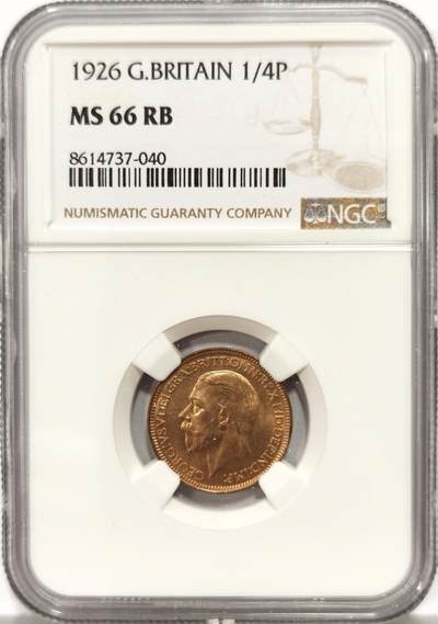 博洋堂“心向春光”2月精品大拍专场暨第160期（全场包邮） - NGC MS66RB 英国乔治五世国王1926年1法新，1/4便士铜币。第三版头像 相较前两版对于细节的营造更为清晰，整体更加工整。高分难得，但是实际状态严评送pc大概率给red的品相，分数或可更高。