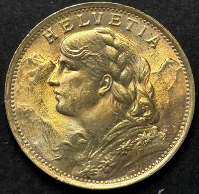 【金马踏春，泉马奔腾】2026 年新年贺岁场，（定于年初五接财神截拍）祝各位老板马到成功，马上有钱，愿岁岁平安喜乐顺遂 - 1935 年瑞士雪山女神 20 法郎金币，金光闪闪，原状态品相，也是第二版本关门年份，比较稀少 6.45 克 900 金